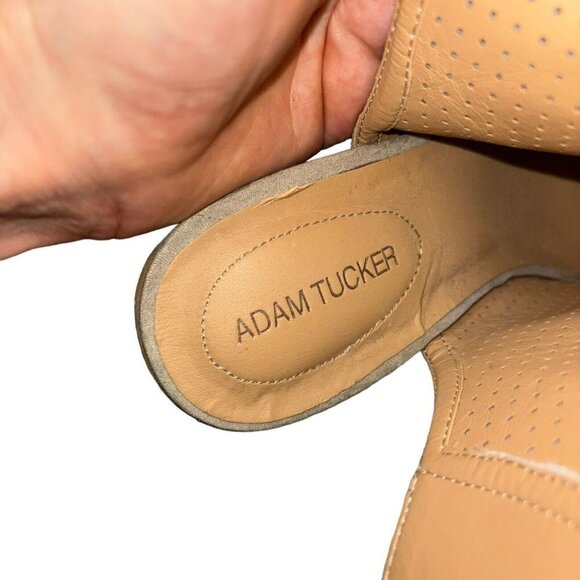 Adam Tucker Women's Size 7 Rowan Suede Heeled Booties Lasercut Open Toe Beige - Picture 6 of 7